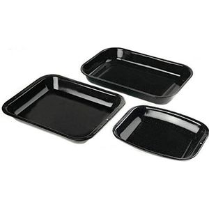 Russell Hobbs CW20701AR Romano 3-Piece Vitreous Enamel Roaster and Chop Tray Set, Easy-Clean Roasting Tin/Trays, Oven Safe Up To 230°C, Carbon Steel, Black, 38cm, 36cm, 26cm, Perfect For Family Roasts