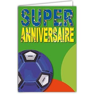 AFIE 69-8003 Kaart Super Verjaardag voetbal blauw team voetbal met envelopformaat 12 x 17,5 cm papier 300 g uit duurzaam beheerde bossen, glanzend gemaakt in Frankrijk, leven in kleuren