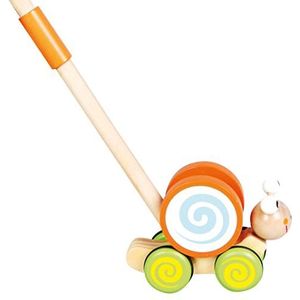 Bino World of Toys Schuifdier slak van hout, speelgoed voor peuters vanaf 18 maanden, schuifspeelgoed ter bevordering van kindervaardigheden met een houten handvat van 48 cm, meerkleurig
