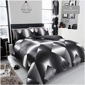Gaveno Cavailia Modern geometrisch patroon dekbedovertrek Quilt Set met kussensloop, omkeerbaar, poly katoen, 3D driehoek zwart/grijs, dubbel formaat beddengoed, polykatoen