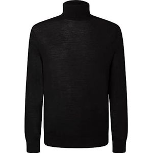 Hackett London Heren Merino Silk Roll Neck Pullover Sweater, Zwart, XL