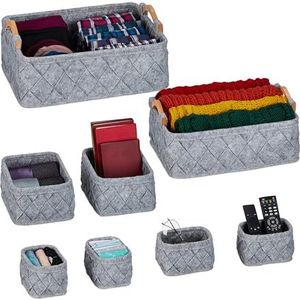 Relaxdays vilten manden - 8-delige set - opbergmanden - kledingkast organizer - ondergoed - Lichtgrijs