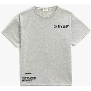 Koton Boys Bedrukt T-shirt met korte mouwen, ronde hals, katoen, grijs (031), 9-10 Jaar