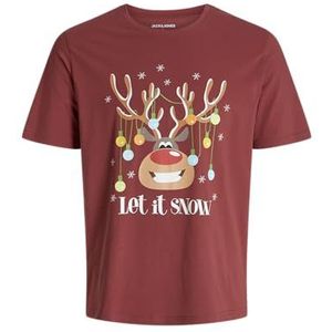 JACK & JONES Jjchristmas Tee Ss Crew Neck Jnr T-shirt voor heren, brick red, 176