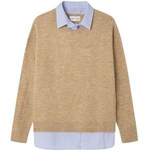 Springfield Nieuw structuurhemd met boomborduurwerk, zand, XL