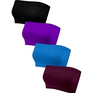 Geyoga 4 Pieces Strapless Bandeau Bra, Seamless Bralettes Stretchy Non Padded Bandeau Tube Top Bra for Women(Stylish Colors,Small)