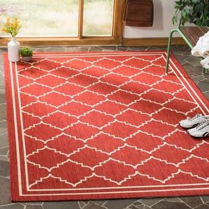 SAFAVIEH Trellis tapijt voor binnen en buiten - binnenplaats collectie, laagpolig, in rood en beige, 122 x 170 cm