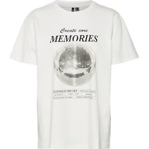 VERO MODA Vmebru Diane SS Top Box JRS GA T-shirt, sneeuwwit/print: geheugen, S vrouwen, Sneeuwwit/bedrukt: geheugen, S