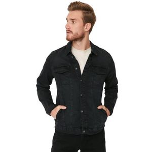 Trendyol Heren Overhemd kraag effen slanke jas jas, zwart, XS, Zwart, XS