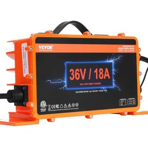 VEVOR Acculader voor golfwagen, 36 V, 18 ampère, intelligente acculader met D-stijlstekker, compatibel met loodzuur-AGM/gel/EFB MF NMC LifePO4-batterijen voor EZGO TXT, IP67