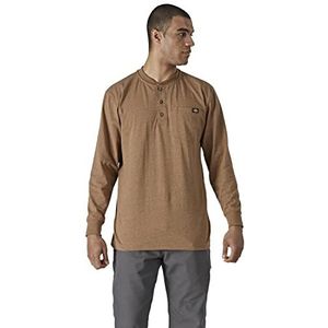 Dickies - T-shirt voor mannen, Henley T-shirt met lange mouwen, voorvak met logo, bruine eend, Bruine Eend, XL