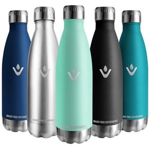 Vikaster Thermosfles, 500 ml, lekvrij, 0,5 l, BPA-vrij, herbruikbaar, roestvrij staal, voor fiets, camping, yoga, gym, fitness, school, reizen, outdoor