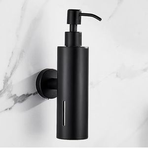 BATHSIR Matte Black Soap Dispenser, Refillable Shower Soap Dispenser Wall Mounted, Stainless Steel Clear Hand Soap Dispenser with Pump for Bathroom Kitchen Sink Dish(Round 200ML)