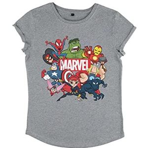 Marvel Dames Avengers Classic-Group Retro Rolled Sleeve T-Shirt, Melange Grey, M, grijs (melange grey), M