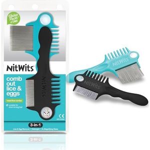 NitWits Hoofdluis en eierkam Twin Pack, 3-in-1 kam, ontwart, verwijdert luizen en eieren en bevat 5x vergrootglas