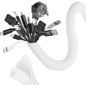 Romon 3 m gevlochten kabelmantel, 25-32 mm, flexibel, zelfsluitend, voor het verbergen van kabelbeheer, uitbreidbare afdekking voor elektrische kabels voor tv, computer, kantoor, huis, auto, wit