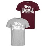 Lonsdale Heren T-shirt normale pasvorm dubbelpak Kelso, Meerkleurig, XL