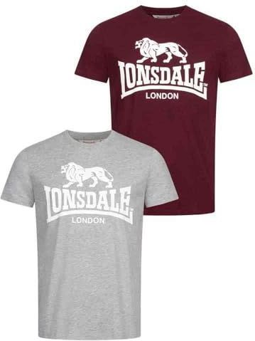 Lonsdale Heren T-shirt normale pasvorm dubbelpak Kelso, Meerkleurig, XL