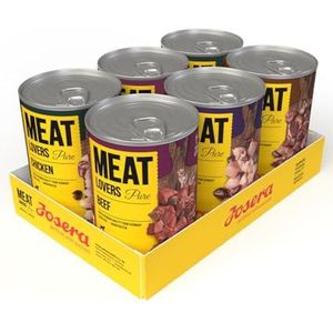 Josera Meat Lovers Pure Multipack Natvoer voor honden, hoog vleesgehalte, graanvrij, volledig voer, 6 x 400 g