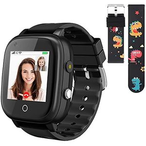 OKYUK 4G Smartwatch voor kinderen met simkaart, GPS-tracker, meerdere desktopstijlen om uit te kiezen, twee-weg oproepen, SOS, WLAN, waterdicht touchscreen, voor 4-12 jongens en meisjes (T5 zwart)