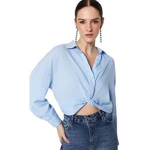 Trendyol Dames Regular fit Basic Shirt kraag geweven blouse, Lichtblauw, 34, Lichtblauw, 32