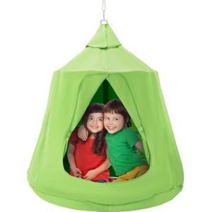 VEVOR Hangmat voor kinderen, hangschommel voor binnen en buiten, belasting 150 kg, boomtent met led-lichtsnoer, opblaasbare bodem, speeltent voor woonkamer, tuin, groen