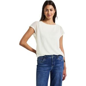Street One 2-in-1 mesh T-shirt voor dames, off-white, 46