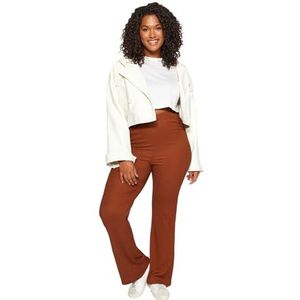Trendyol Vrouwen Plus Size Normale Taille Flare Been Flare Plus Size Broek Bruin, BRON