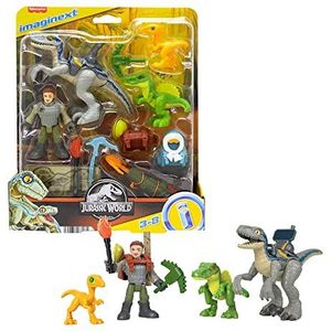 Imaginext Jurassic World HND46 Jurassic World Jurassic Jachtset met Owen Grady en Blue, incl. 1 beweegbare figuur, 3 dinosaurussen en 8 tracking-accessoires, speelgoed voor kinderen, 3 jaar, Jurassic