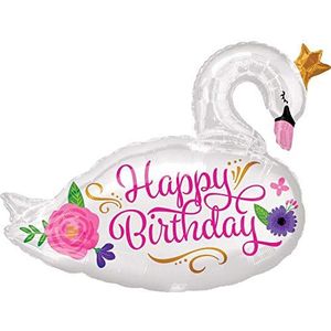 Amscan 3565101 - folieballon ""Supershape Happy Birthday Beautiful Swan"", 73 cm x 55 cm, luchtballon, heliumballon, verjaardag