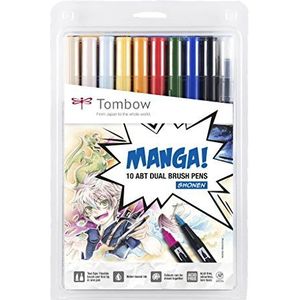Tombow ABT-10C-MANGA1 viltstiften, Dual Brush Pen met twee punten, 10-delige manga-set Shonen