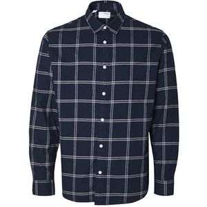 SELETED HOMME Heren Slhslimowen-Flannel Shirt Ls Noos Shirt, Dark Sapphire/Checks: simpel, M