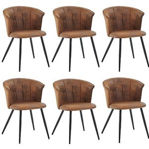 MEUBLE COSY Eetkamerstoelen, set van 6, keukenstoelen, Scandinavisch, gestoffeerd, met armleuning, stoel van fluweel, metalen poten, bruin, 55 x 58 x 75,5 cm