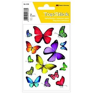TopStick 1338 sticker vlinders (70 etiketten, papier, mat) zelfklevende decoratieve etiketten voor souvenirs, cadeaus, verjaardagen, slips, fotoalbums, agenda's, scrapbooking, decoratie, kleurrijk