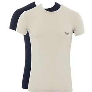 Emporio Armani Soft Touch Bamboe Viscose 2p T-shirt met ronde hals, Naakt/Marine, XL