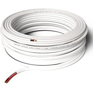 Qnected Luidsprekerkabel 2 x 4mm² - 20m (20 meter) | Puur Zuurstofvrij OFC Koper | 11 AWG | Wit | High-End Kwaliteit | Zwart-Rood Polariteitsmarkering | Voor HiFi, PA en overige geluidssystemen