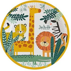 Amscan 9909345-66 - bord Get Wild, 8 stuks, diameter 23 cm, papier, safari, kartonnen borden, feestborden, wegwerpservies, kinderverjaardag