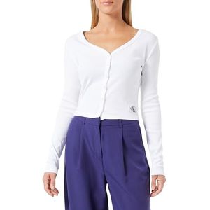 Calvin Klein Jeans Vrouwen Geweven Label Rib Ls Vest Andere Gebreide Tops, Helder Wit, XL