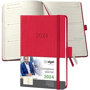 SIGEL C2465 weekkalender 2024, ca. A6, rood, hardcover, 176 pagina's, elastiek, penlus, archieftas, PEFC-gecertificeerd, conceptum