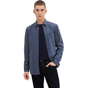 TOM TAILOR Denim Uomini Shirt met patroon 1032382, 30259 - Grey Blue Zig Zag Print, XS