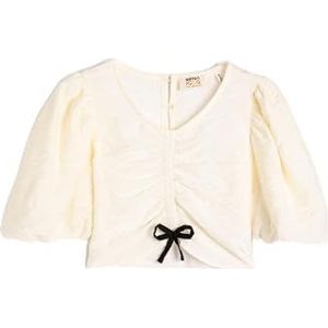 Koton Meisjes's Front Shirred Short Puff Sleeve V-hals viscose stof blouse, ecru(010), 11-12 Jaar