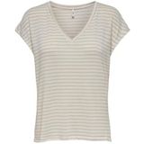 ONLY - ONLVIDA - T-shirt - Lichtgrijs/Wit - V-hals - Kwartmouw