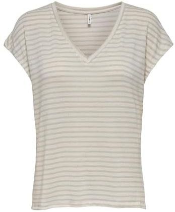 ONLY - ONLVIDA - T-shirt - Lichtgrijs/Wit - V-hals - Kwartmouw