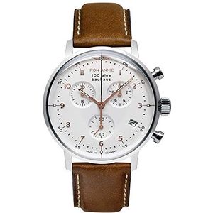 Iron Annie Bauhaus herenhorloge kwarts chronograaf wit met bruine leren armband 5096-4, Meerkleurig, Eén maat, Klassiek