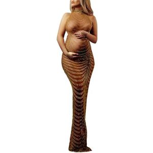 Dedysler Damesjurk met strass, mouwloos, voor babyfeestjes, bruin (strass goud), L