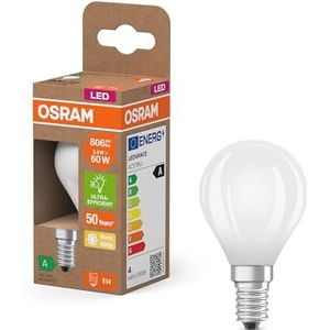 OSRAM energieklasse mini bouclassic, 3,8 W/806 lm, EEK A, warm wit licht (2700 K), CRI 80, loodvrij matglas, E14-fitting, IP20, 45 mm DM, 6 stuks
