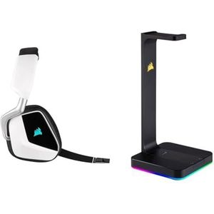 Corsair VOID ELITE draadloze gamingheadset (7.1 virtueel surroundgeluid, 2,4 GHz draadloos, met pc, PS4-compatibiliteit) - wit & Corsair St100 RGB Premium-headsetstandaard met 7.1 surround sound