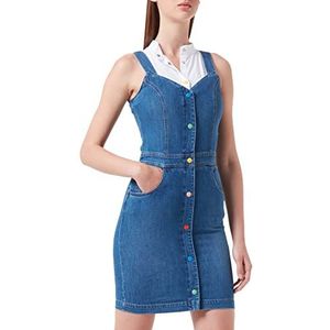 Love Moschino Denim Jurk, Damesjurk met veelkleurige drukknoopknopen, Medium Blue Demin, 38 NL