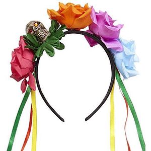 Widmann 00088 - haarband rozen en doodshoofd, Dia de los Muertos, dood, accessoire, haarsieraad, hoofdsieraad, Halloween, carnaval, themafeest