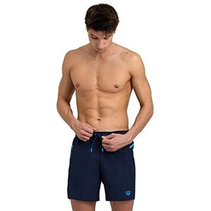 ARENA Men's PRO_File Beach Boxer Logo Swim Trunks, Navy-Turquoise, S, Navy-turquoise, S
